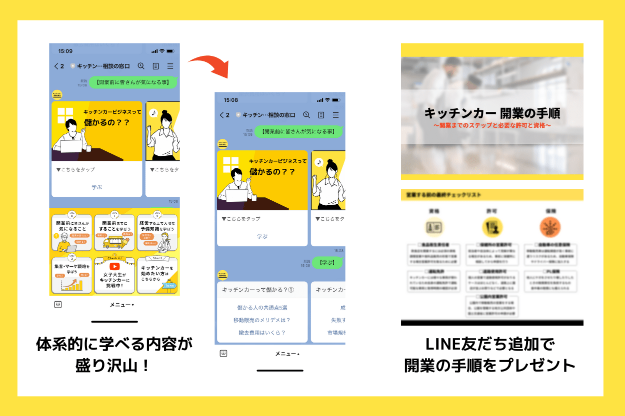 キッチンカー相談の窓口「公式LINE」ならいつでも気軽に学ぶことができます